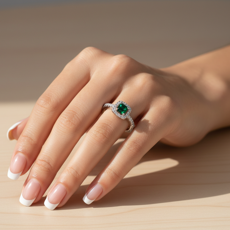 Anillo Plata 925mls Circonita Verde cuadrado