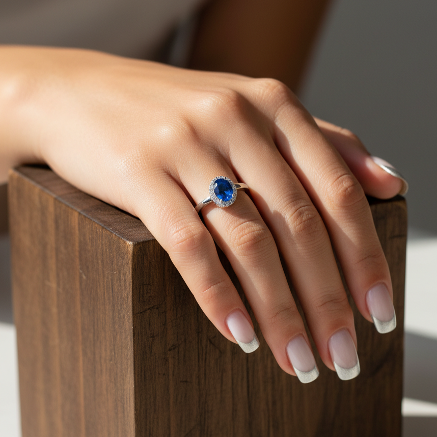 Anillo Plata 925mls Circonita Azul Zafiro Princesa Diana Kate Middleton