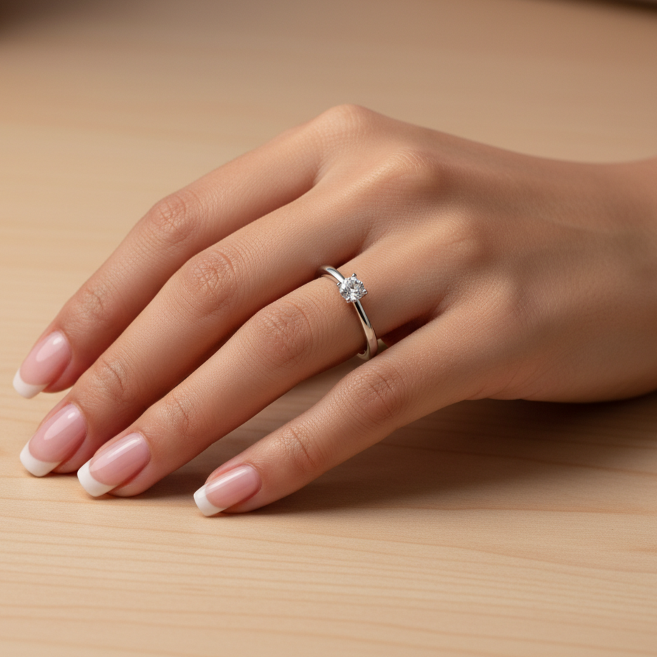 Anillo Plata 925mls Solitario blanco fino