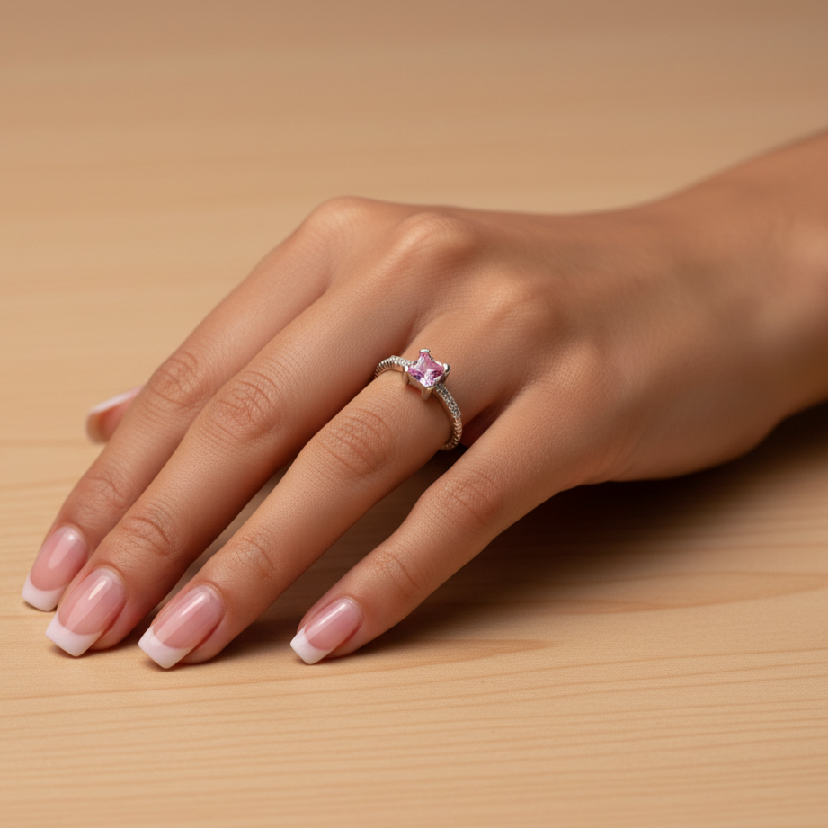 Anillo Plata 925mls Circonita Rosa talla Princesa