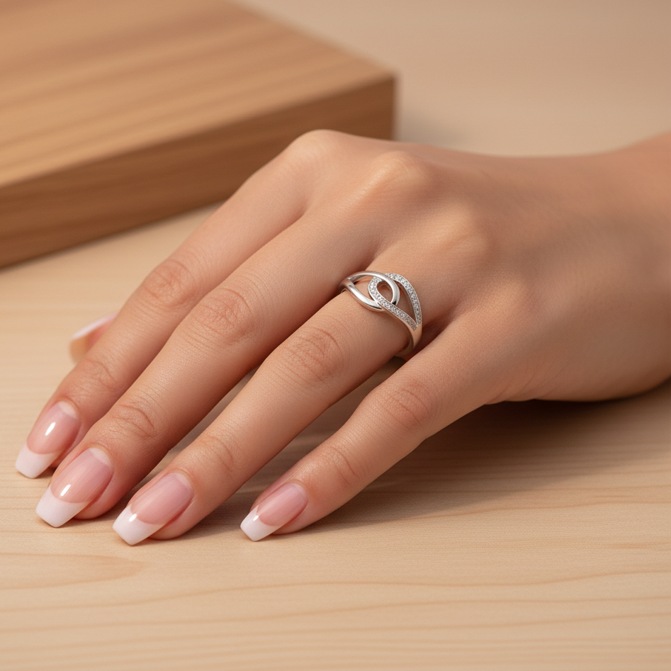 Anillo Plata 925mls Doble Enlazado con Circonitas