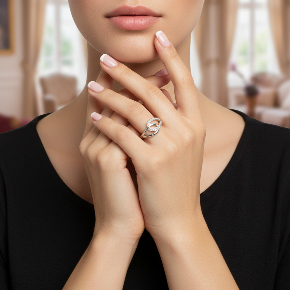 Anillo Plata 925mls Doble Enlazado con Circonitas