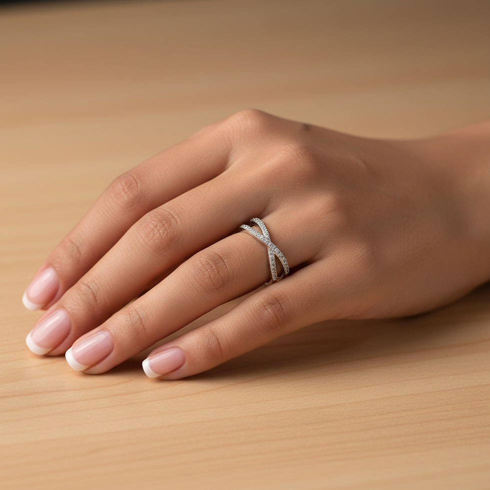 Anillo Plata 925mls forma X Circonitas