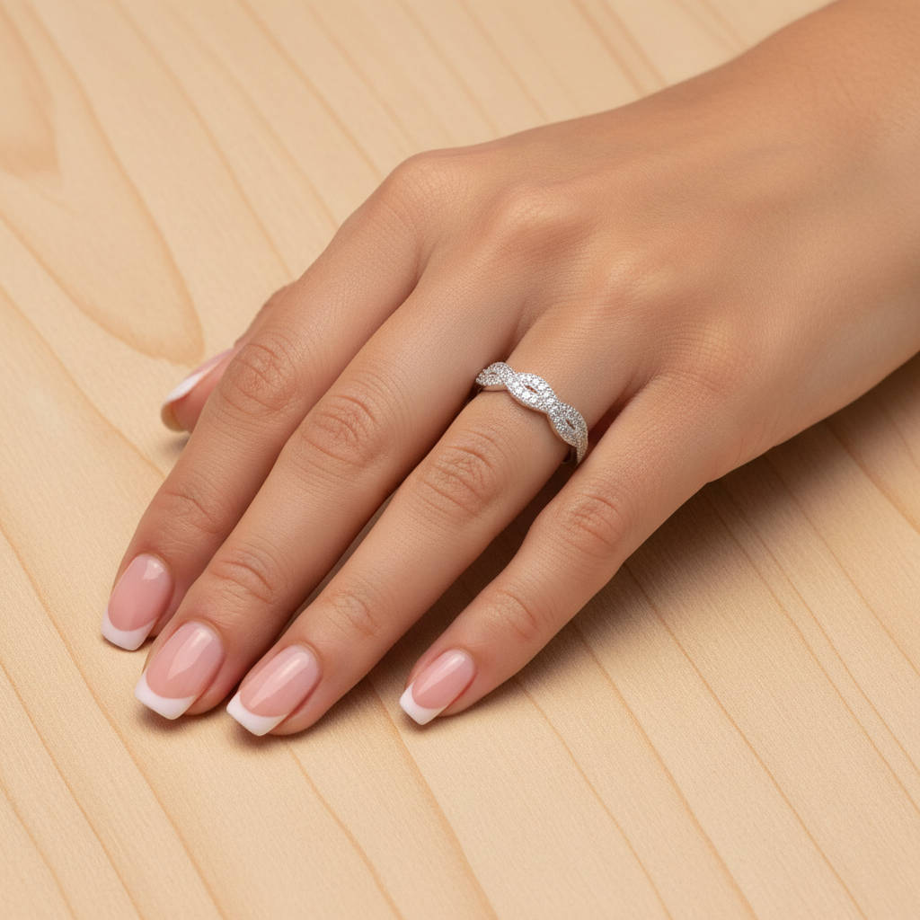Anillo Plata 925mls Trenza Blanco Circonitas