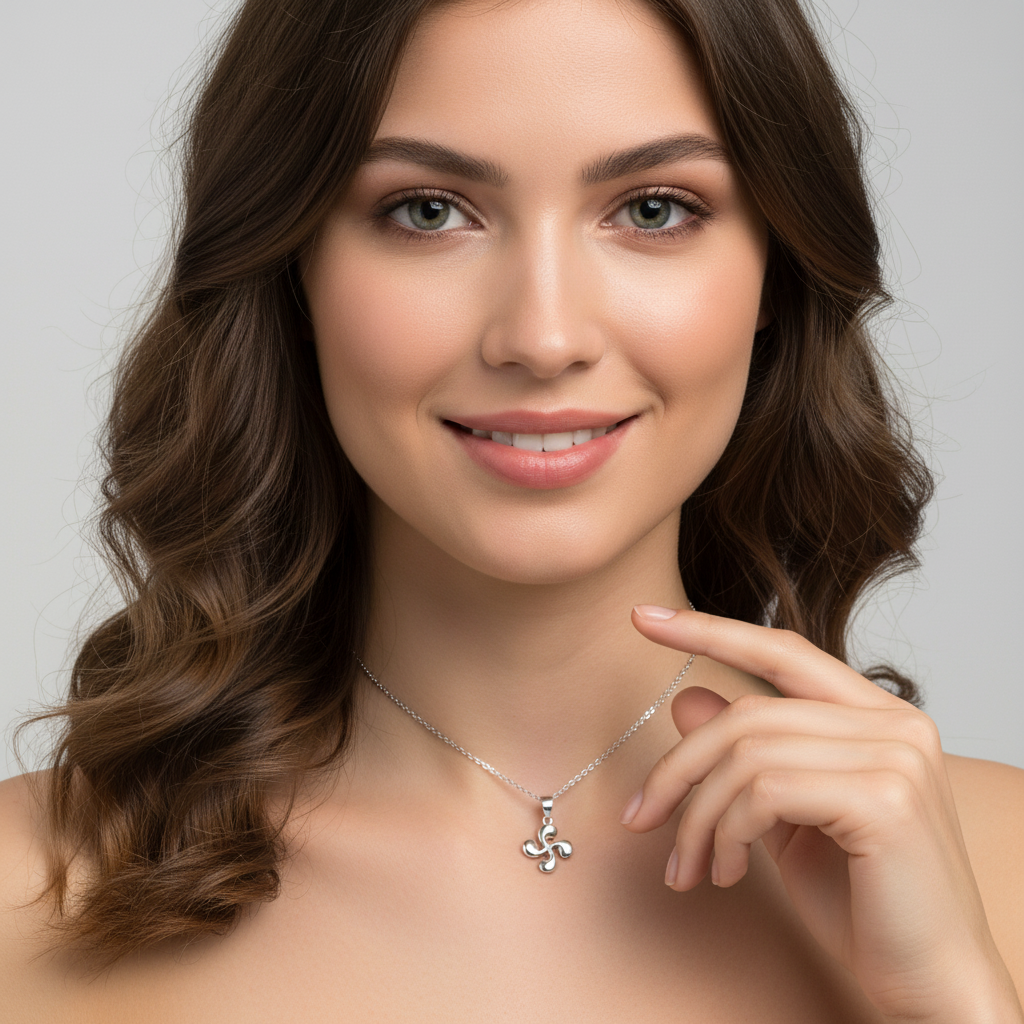 Collar Plata 925mls Lauburu Vasco con Circonita Blanca Central |Tradición, Brillo y Elegancia