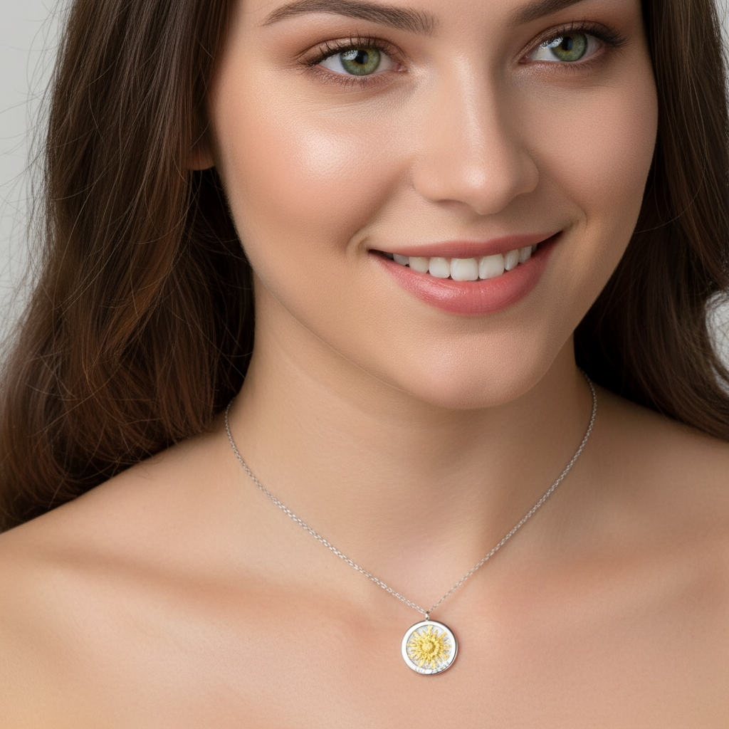 Collar Plata 925mls Eguzkilore bicolor baño Oro 18k | Joyería Vasca | Artesanía | Mitología Vasca