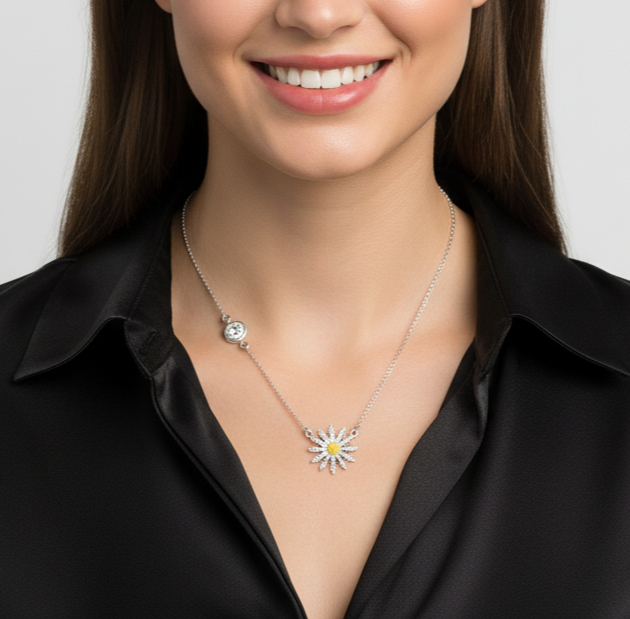 Collar Plata 925mls Eguzkilore bicolor baño Oro 18k Circonita blanca