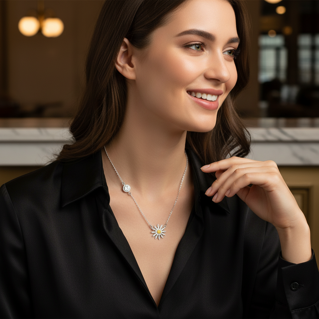 Collar Plata 925mls Eguzkilore bicolor baño Oro 18k Circonita blanca