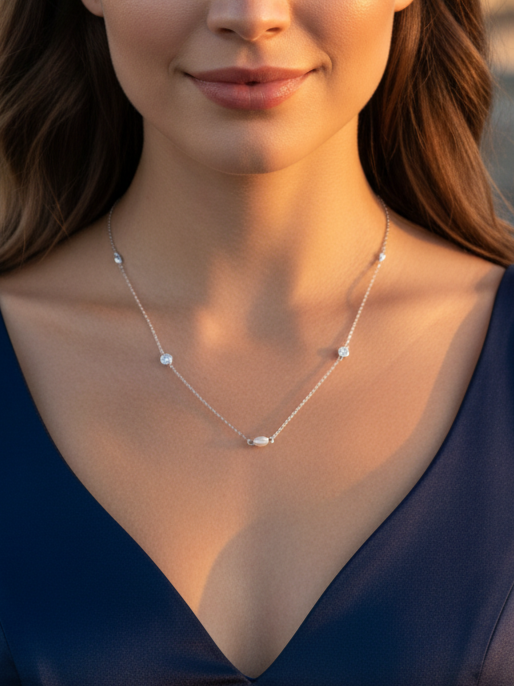 Collar Plata 925mls Perla con Circonitas blancas