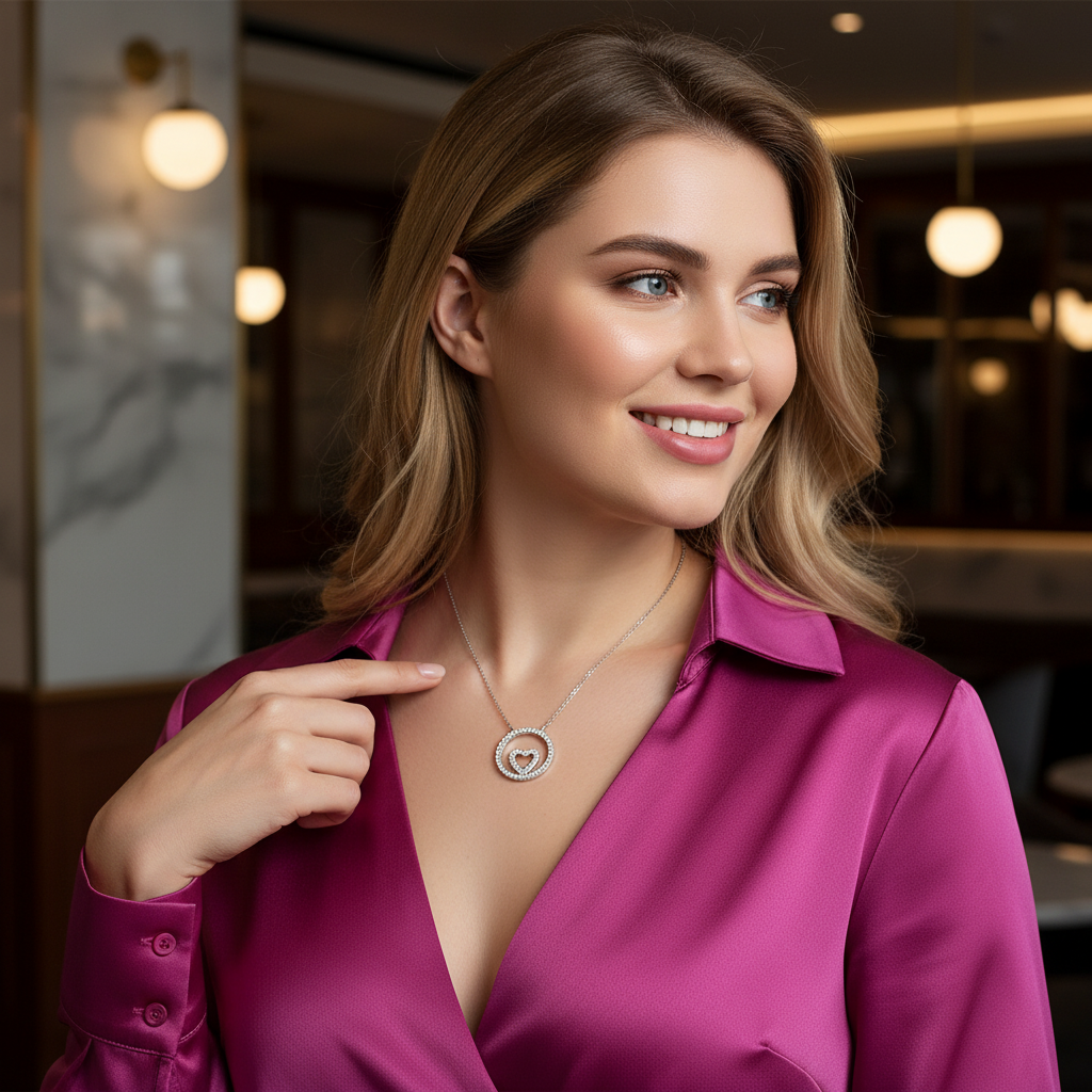 Collar Plata 925mls Corazón con Circonitas blancas