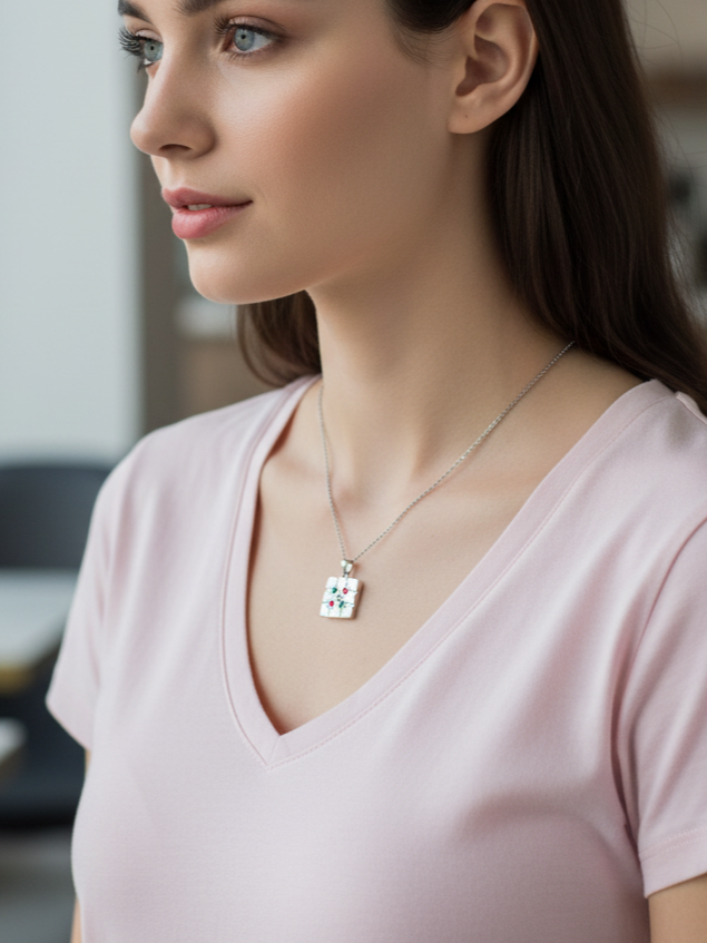 Collar Plata 925mls Baldosa Bilbao Circonitas color blanco, verde, rubí