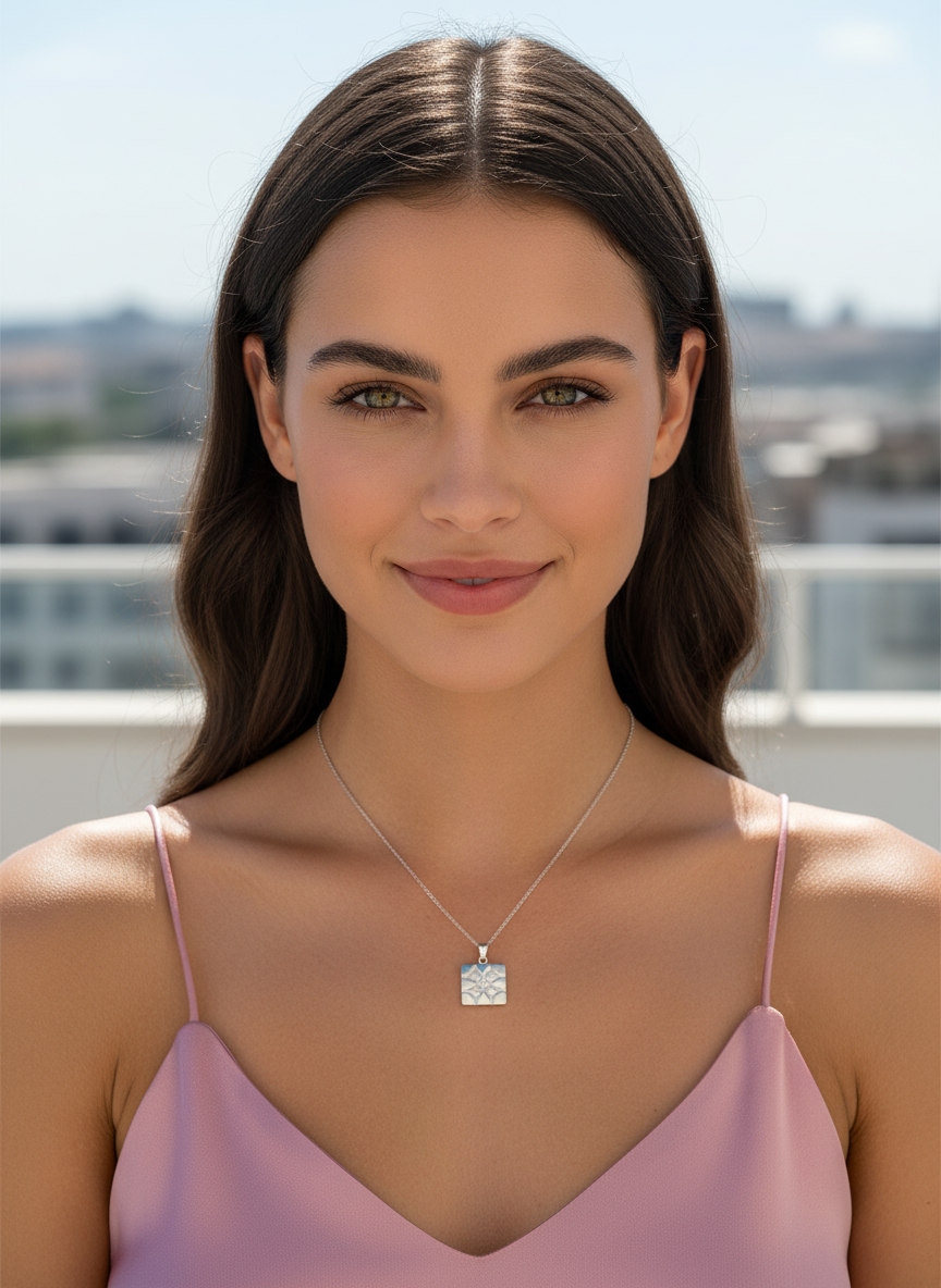 Collar Plata 925mls Baldosa Bilbao circonita blanca