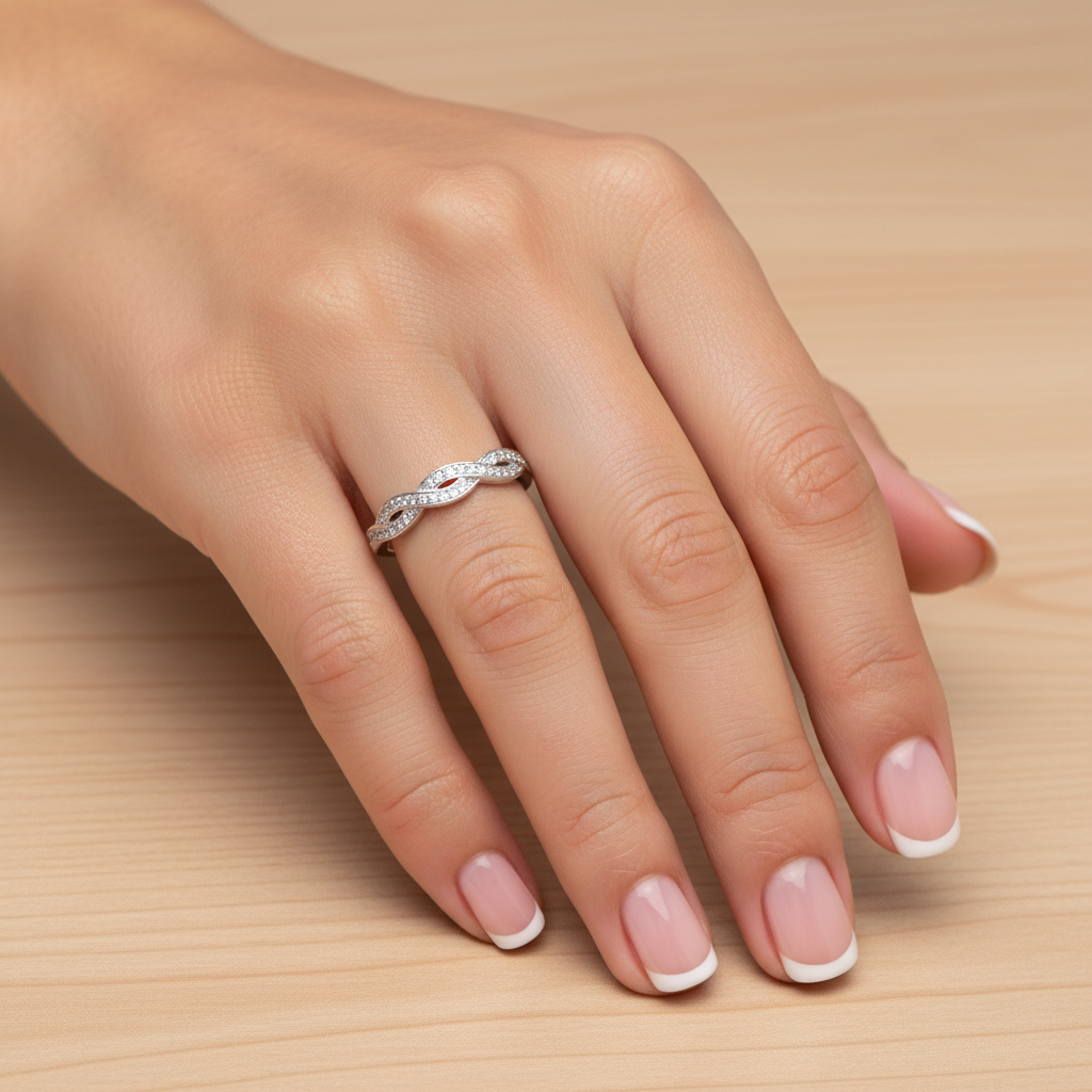 Anillo Plata 925mls Trenzado con Circonitas blancas