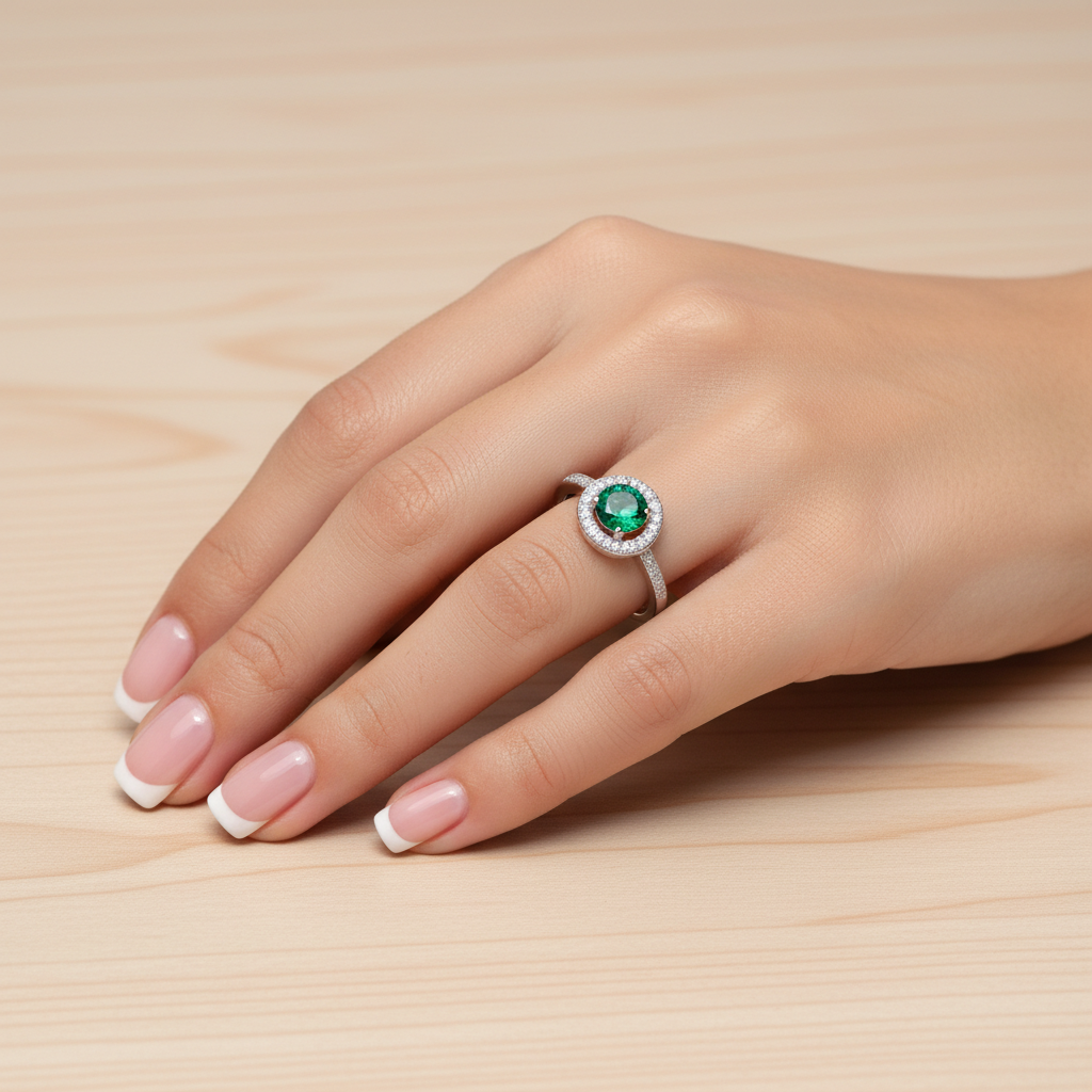 Anillo Plata 925mls Circonita Verde redondo