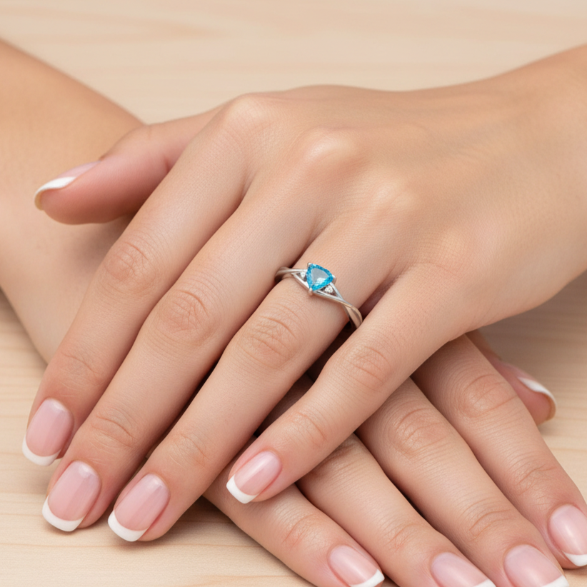 Anillo Plata 925mls Circonita Azul trenzado