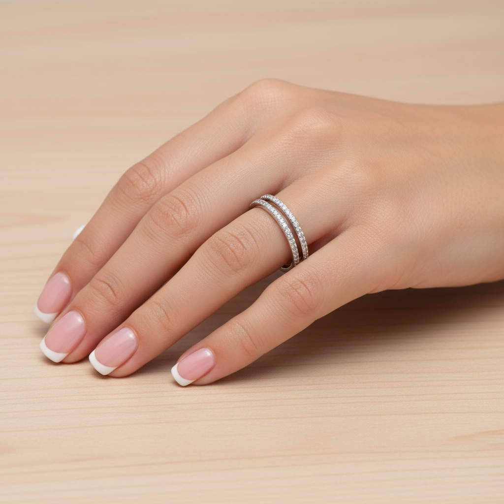 Anillo Plata 925mls Blanco Doble con Circonitas blancas | Joyería Fina
