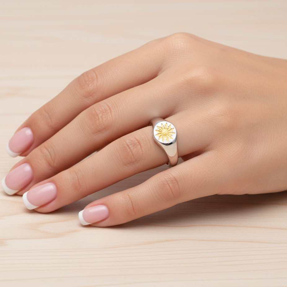 Anillo Plata 925mls Eguzkilore bicolor baño Oro 18k (6 tallas disponible)