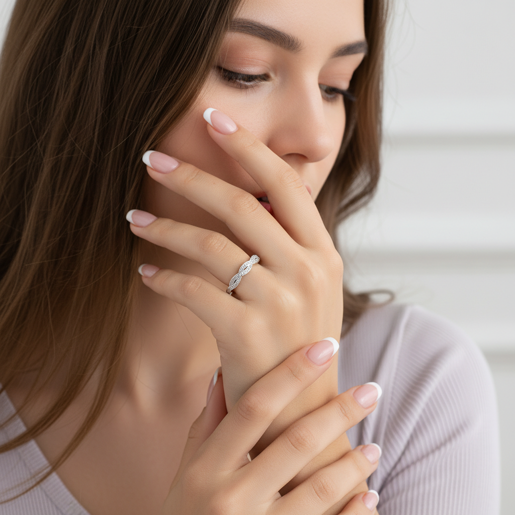 Anillo Plata 925mls Trenzado con Circonitas blancas