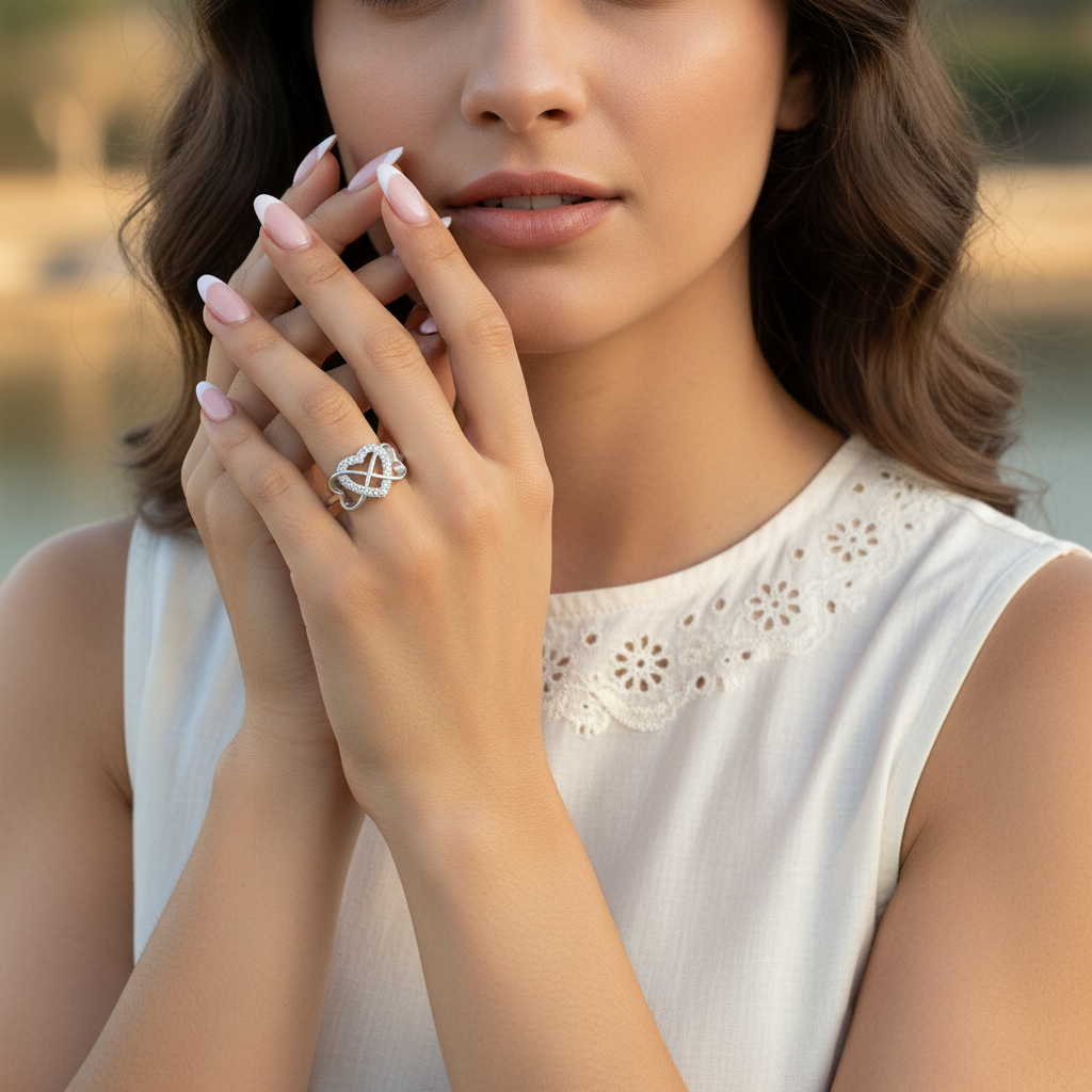 Anillo Plata 925mls Corazón enlazado con Circonitas blancas