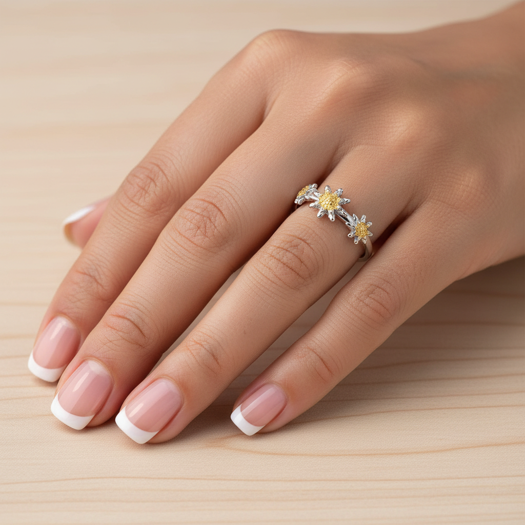 Anillo Plata 925mls con 3 Eguzkilore bicolor baño Oro 18k (6 tallas disponible)