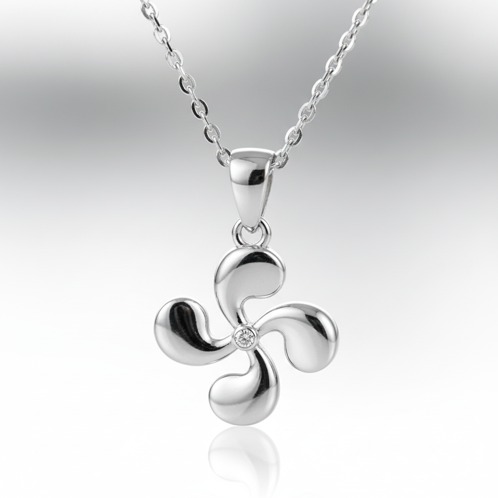 Collar Plata 925mls Lauburu Vasco con Circonita Blanca Central |Tradición, Brillo y Elegancia