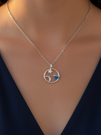 Collar Plata 925mls Espacio (estrella, luna y planeta)