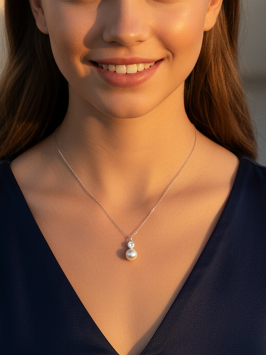 Collar Plata 925mls Perla con Circonita blanca