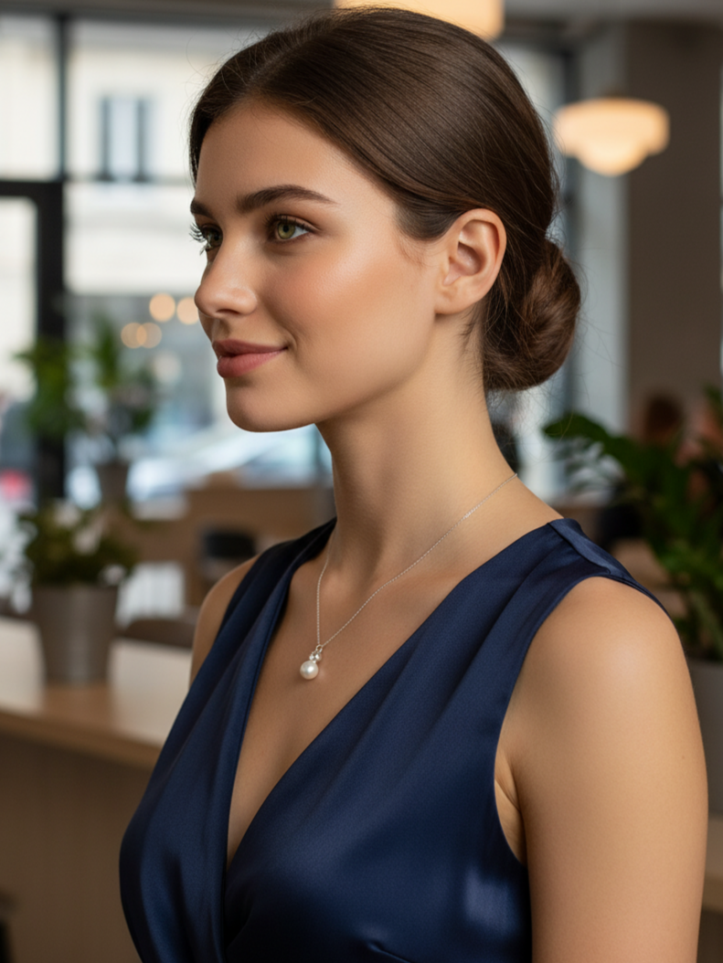 Collar Plata 925mls Perla con Circonita blanca