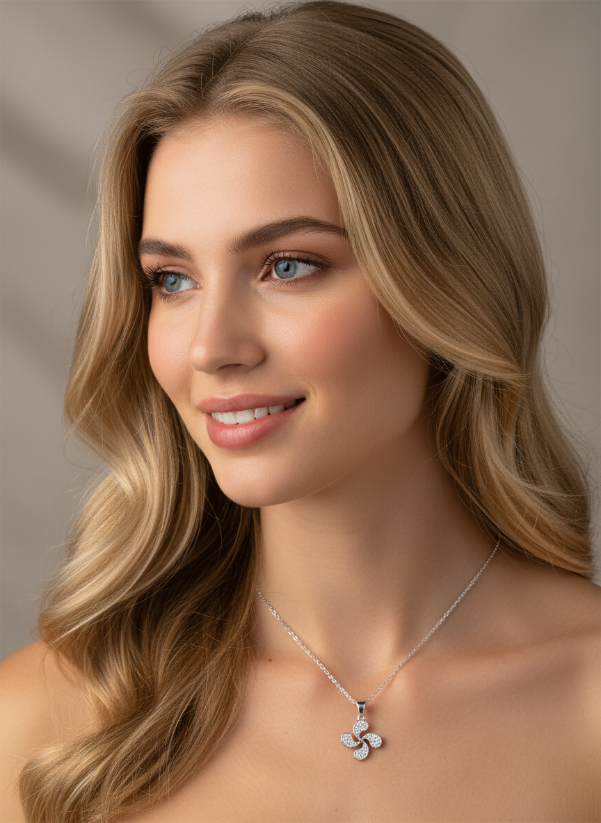 Collar Plata 925mls Lauburu Vasco con Circonitas Blancas |Tradición | Joyería Vasca