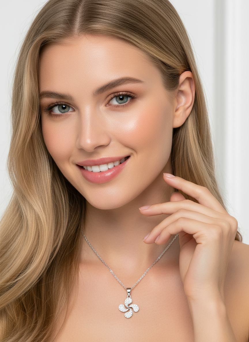 Collar Plata 925mls Lauburu Vasco con Circonitas Blancas |Tradición | Joyería Vasca