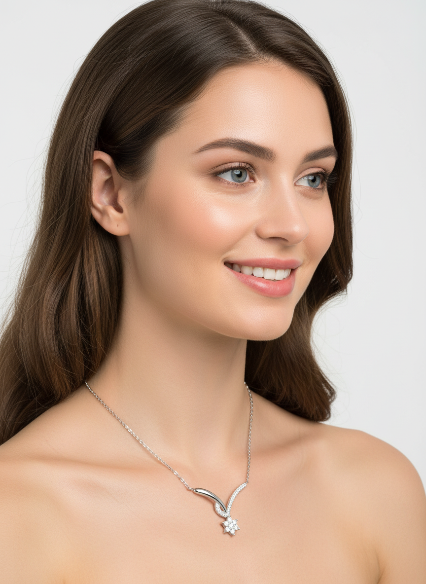 Collar Plata 925mls en Forma de V con Estrella y Circonitas Blancas | Brillo y Elegancia