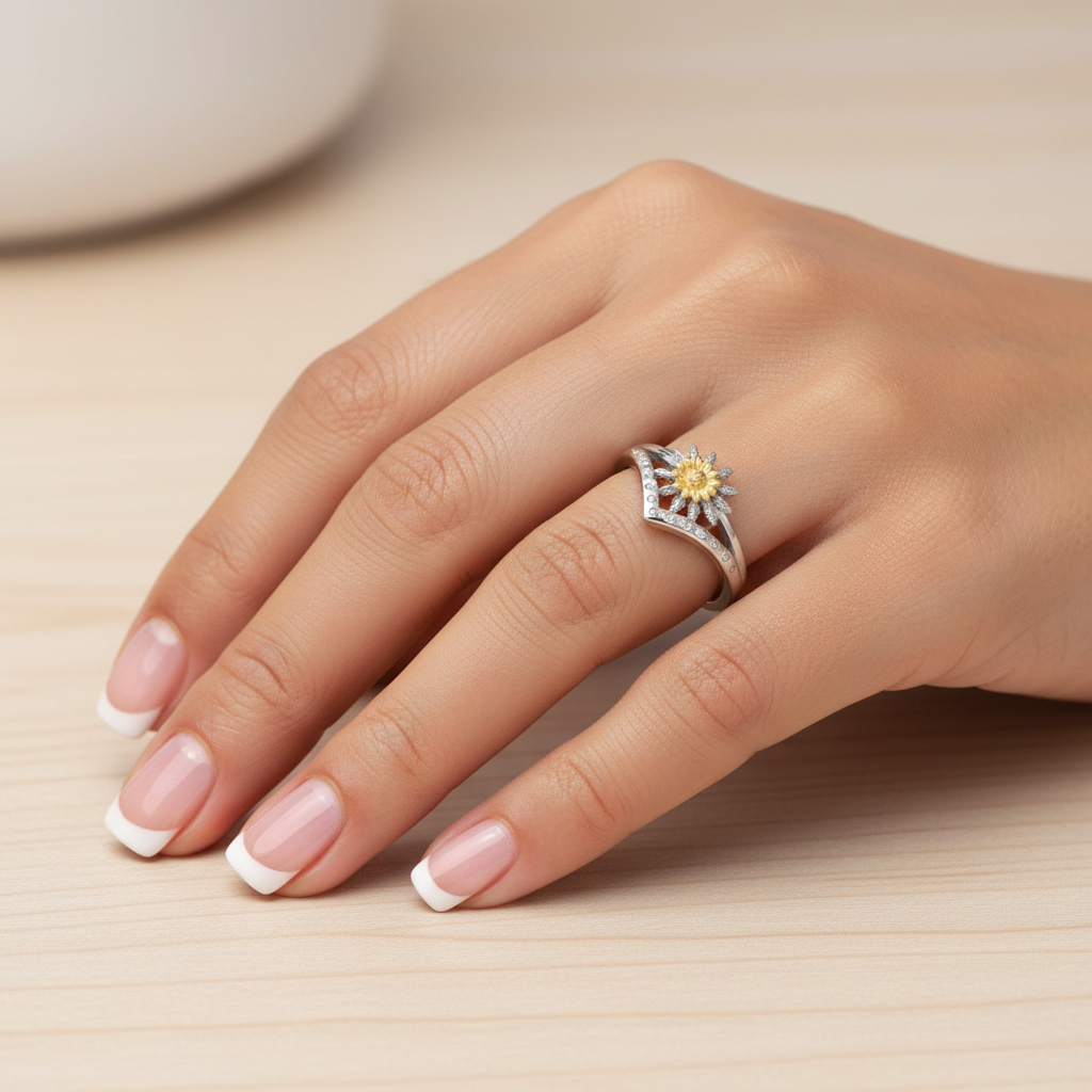 Anillo Plata 925mls Eguzkilore bicolor baño Oro 18k Corona Circonitas blancas (6 tallas disponible)