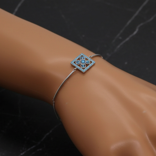 Pulsera Plata 925mls Baldosa Bilbao Azul Circonitas | Joyería Vasca | Diseño Exclusivo LUZ PARIS