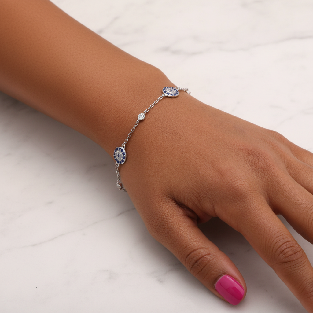 Pulsera Plata 925 Ojo Turco | Amuleto de Protección Contra Mal de Ojo | Joyería Hecha a Mano Mujer | Regalo Espiritual Ajustable