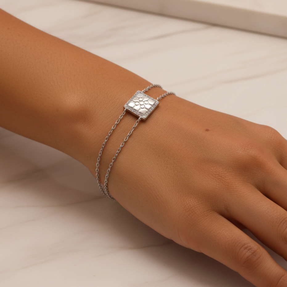 Pulsera Plata 925mls Baldosa Bilbao circonitas | Joyería Vasca | Diseño  exclusivo LUZ PARIS