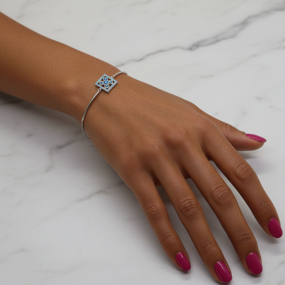 Pulsera Plata 925mls Baldosa Bilbao Azul Circonitas | Joyería Vasca | Diseño Exclusivo LUZ PARIS
