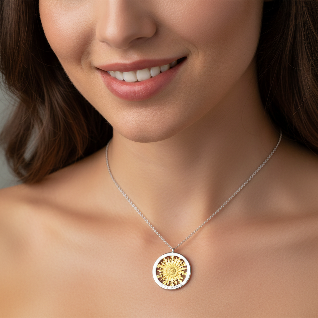 Collar Plata 925mls Eguzkilore bicolor baño Oro 18k | Joyería Vasca | Artesanal | Mitología Vasca (Grande)