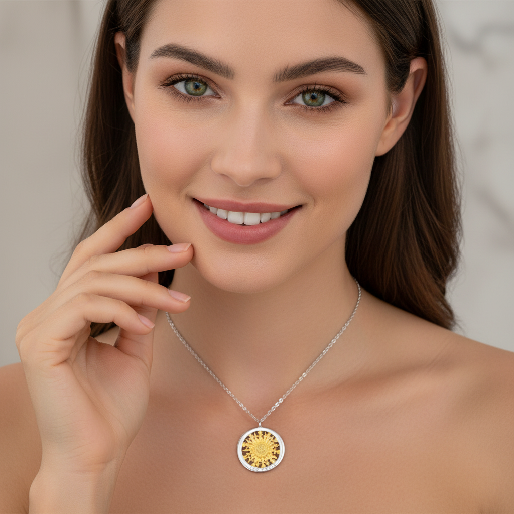 Collar Plata 925mls Eguzkilore bicolor baño Oro 18k | Joyería Vasca | Artesanal | Mitología Vasca (Grande)