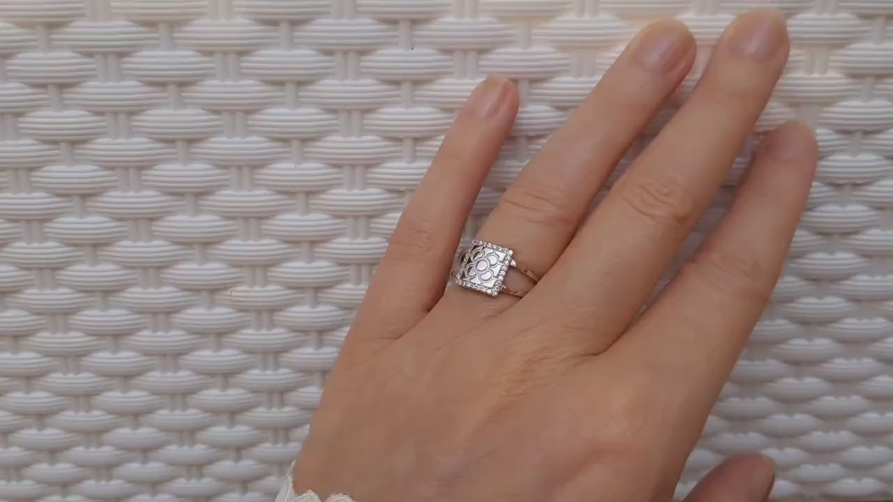 Anillo Plata 925mls Baldosa Bilbao circonitas blancas (6 tallas disponible)