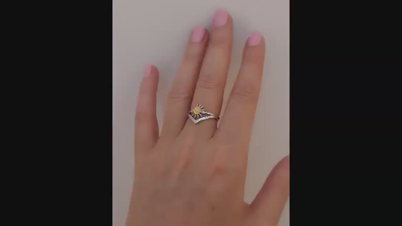 Anillo Plata 925mls Eguzkilore bicolor baño Oro 18k Corona Circonitas blancas (6 tallas disponible)