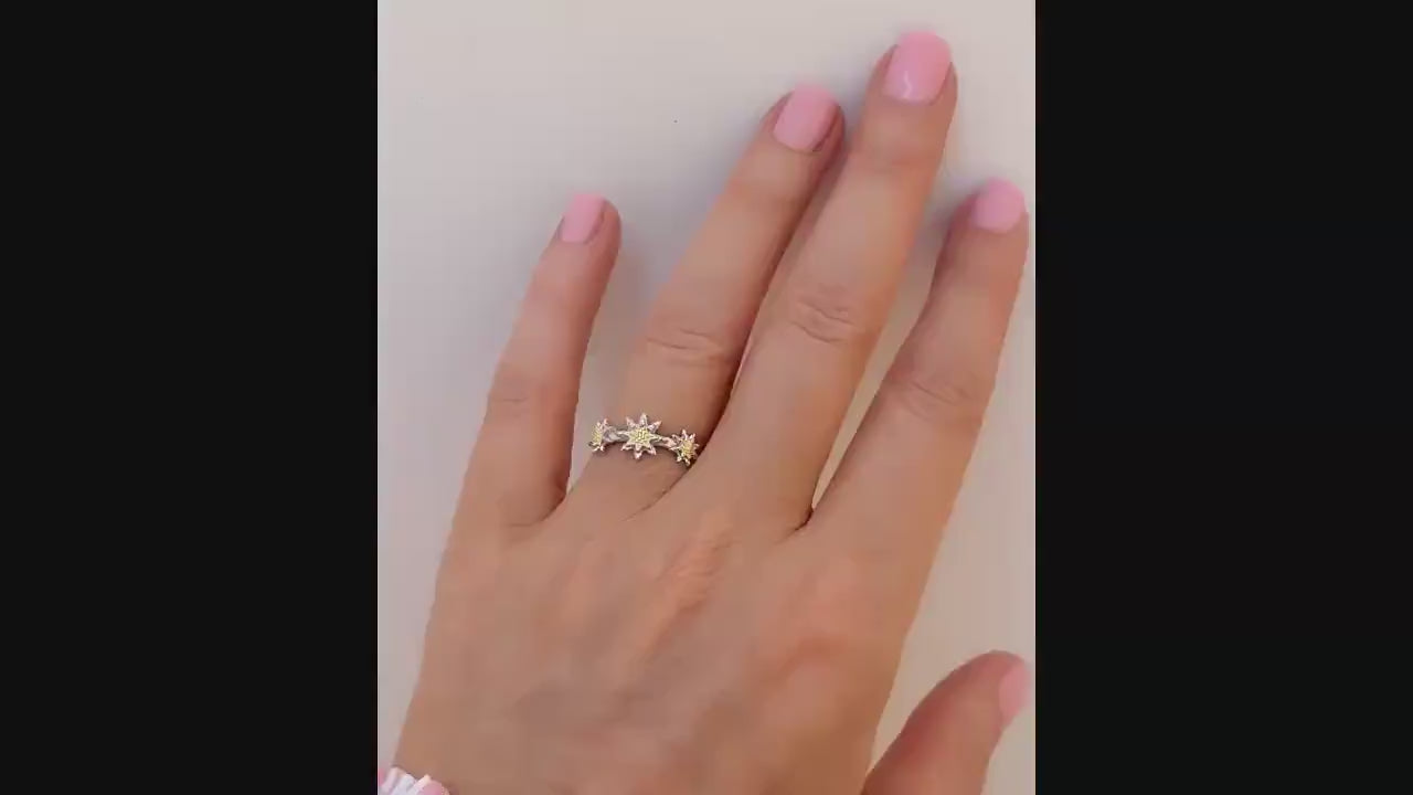 Anillo Plata 925mls con 3 Eguzkilore bicolor baño Oro 18k (6 tallas disponible)